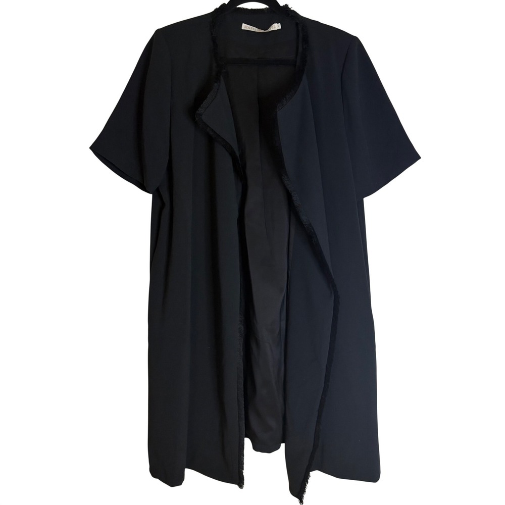 Marie Oliver Monroe Jacket Black‎ Fringe Duster Cardigan Open Front Women XL